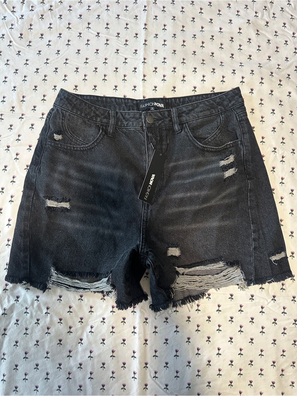 Fashion Nova Black Distressed High-Rise Denim Shorts